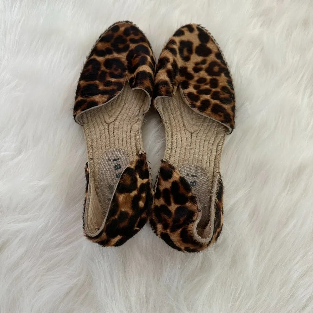Manebi Espadrilles Leopard Calf Hair Open Side Boho Neutral #D62OLEO EU 38 US 8